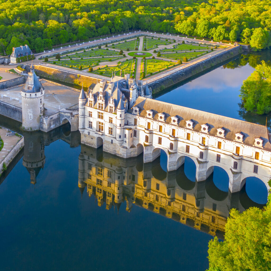 Chateau de Chenonceau french castle River Cher near Chenonceaux village, Loire valley, France