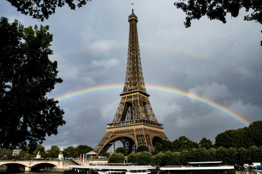 View of the Eiffel Tower with a Raimbow