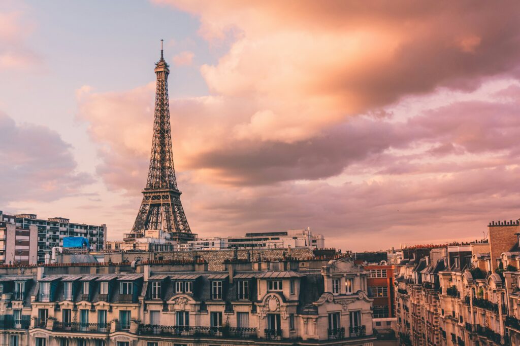 Sunset with the Eiffel Tower on the background